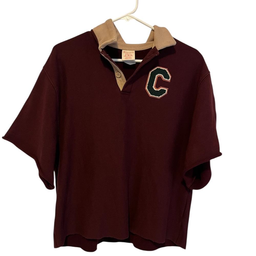 Champion Men’s SzS  Reverse Weave Maroon Polo Shirt, Varsity Letter (unisex)